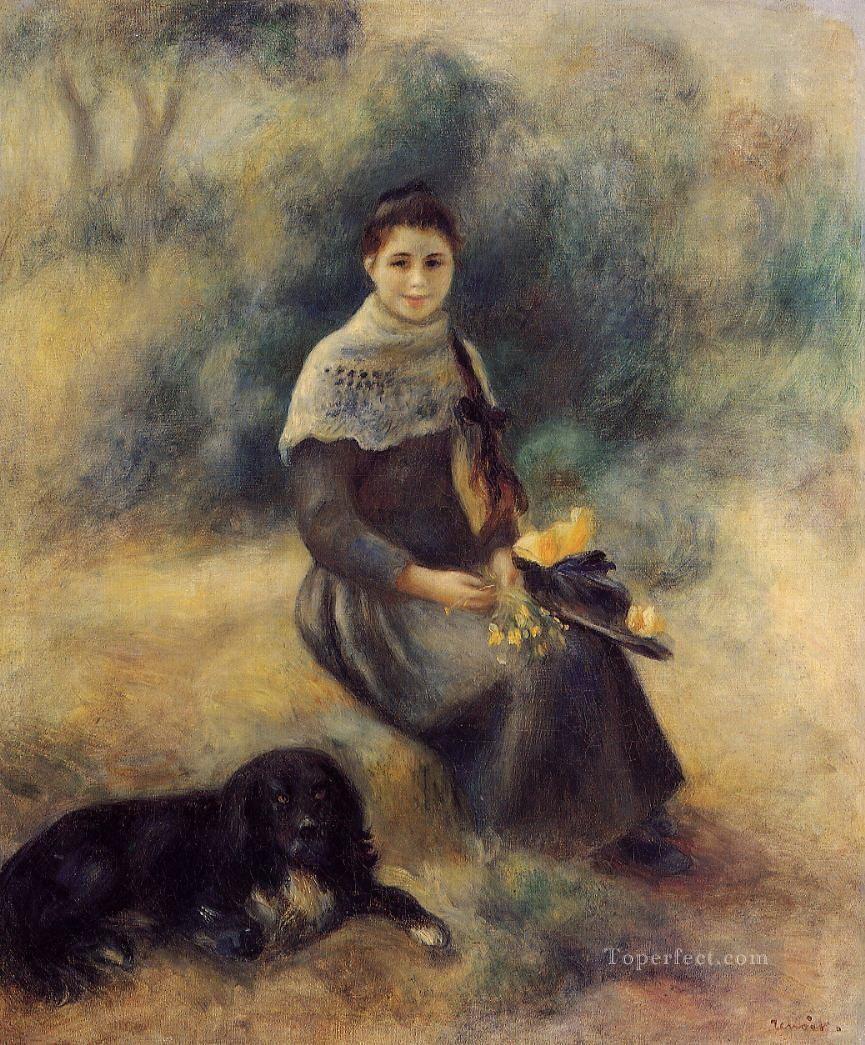 Pierre Auguste Renoir Young Girl with a Dog Oil Paintings